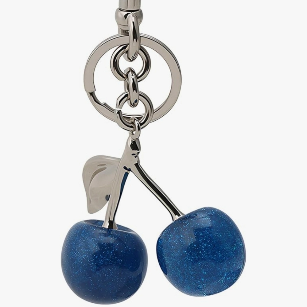 Blue and Silver Cherry Bag Charm/Key Chaim